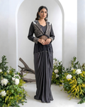 Charcoal Grey Indo-Western Drape Skirt Set