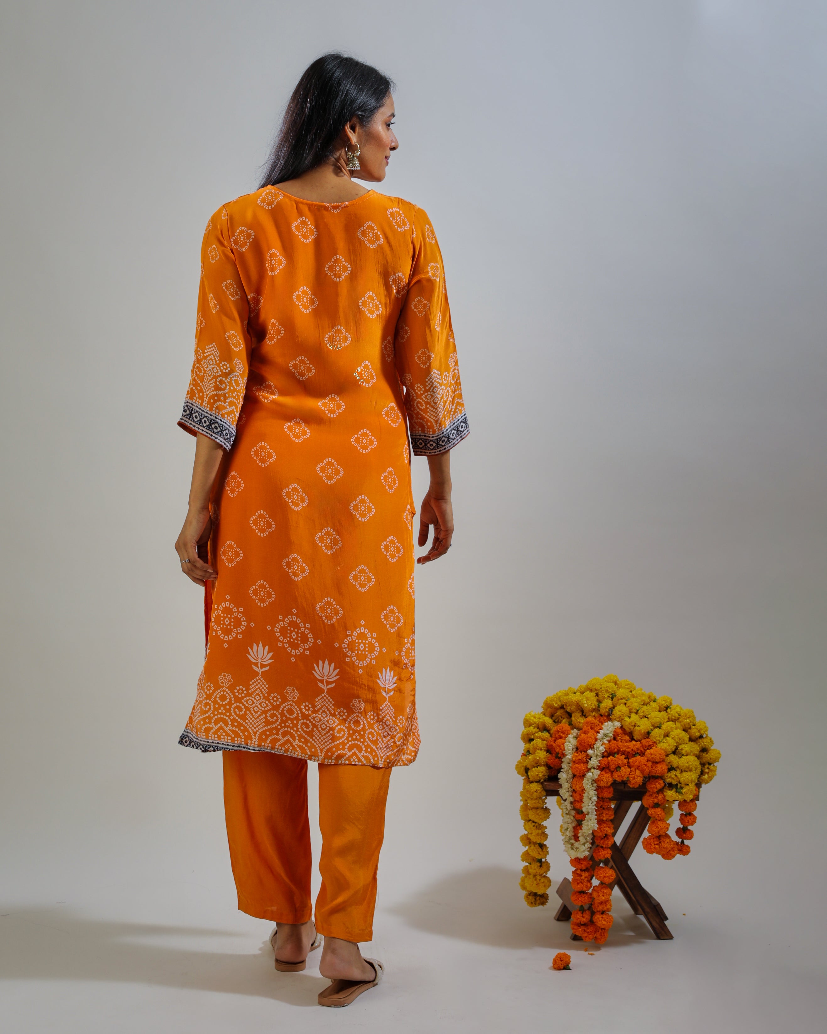 Mustard Orange Kurta Set with Printed Dupatta