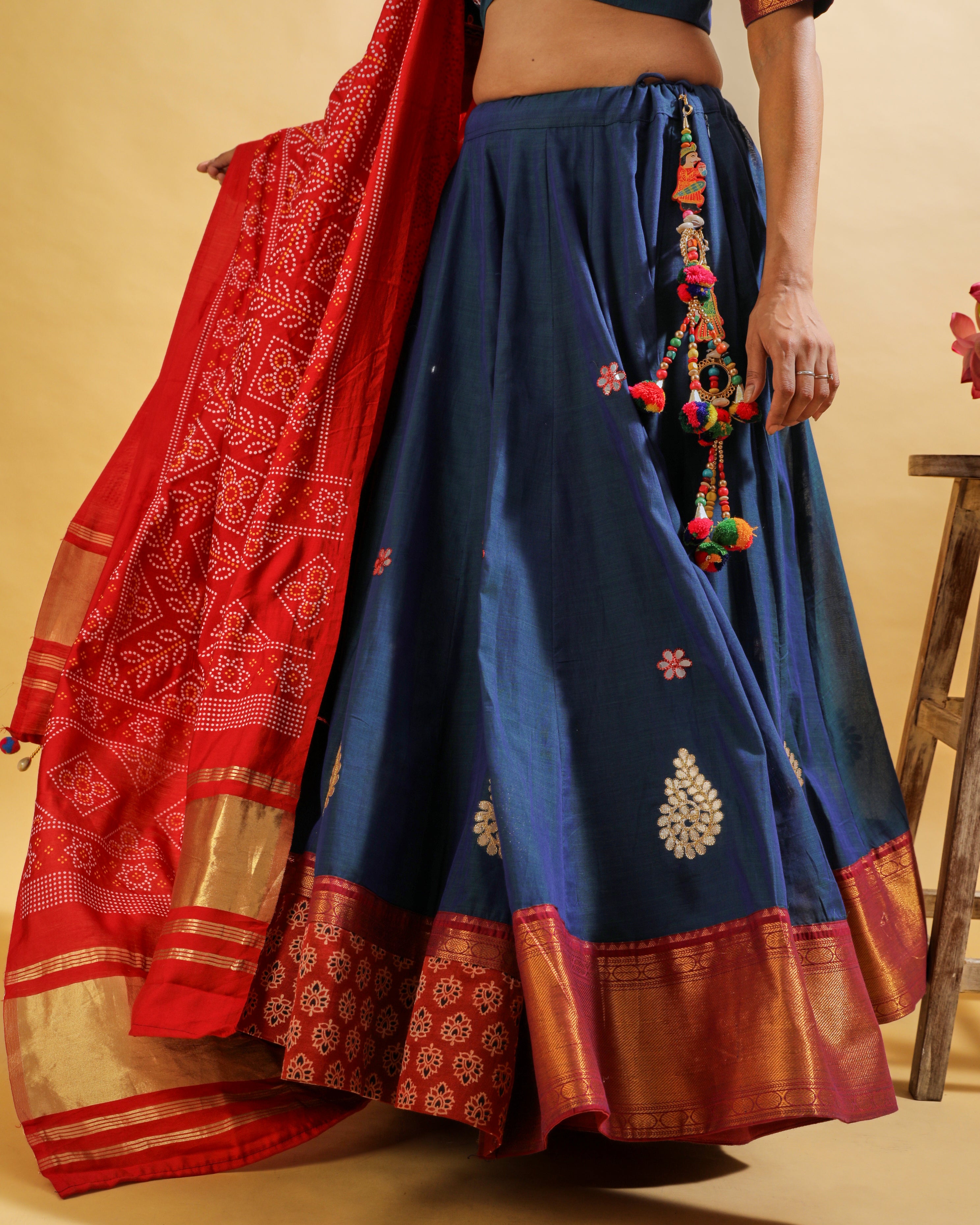 Handcrafted Satin Cotton Lehenga with Bandhani Dupatta