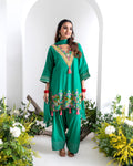 Emerald Green Pure Natural Crepe Kurta Set with Farshi Salwar