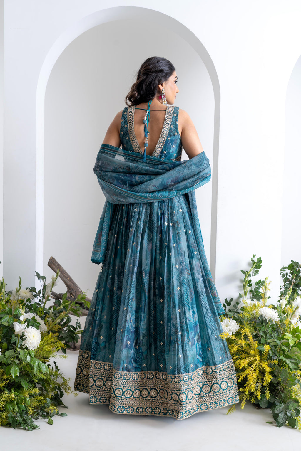 Teal Blue Soft Organza Lehenga Set with Hand Embroidery