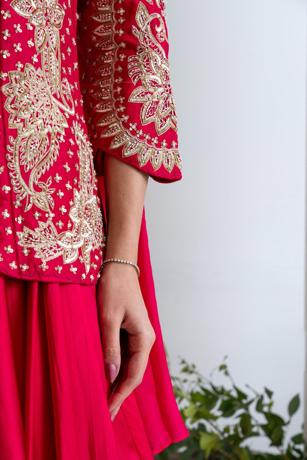 Crimson Red Gajji Silk Indo-Western Set with Necklace-Style Dupatta