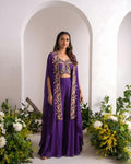 Royal Purple Chiffon Indo-Western Sharara Set with Embroidered Cape